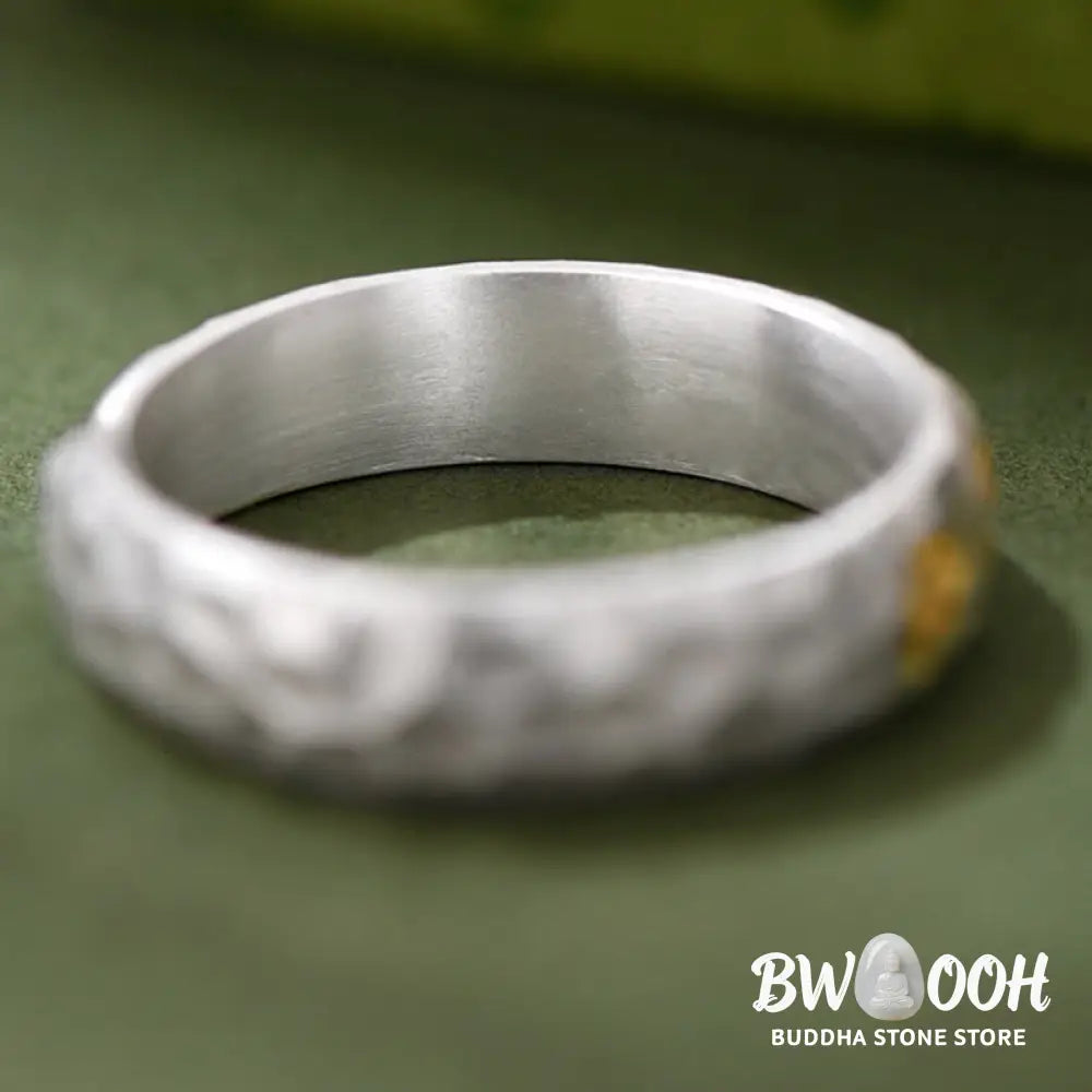 Buddha Stones Hammer Pattern Om Mani Padme Hum Copper Plated Silver Wealth Ring - Copper - Ring