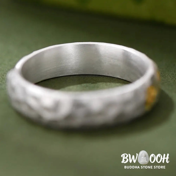 Buddha Stones Hammer Pattern Om Mani Padme Hum Copper Plated Silver Wealth Ring - Copper - Ring