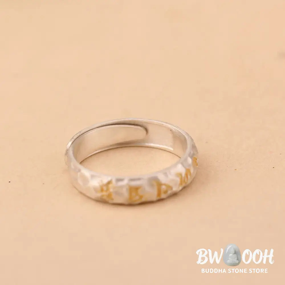Buddha Stones Hammer Pattern Om Mani Padme Hum Copper Plated Silver Wealth Ring - Copper - Ring