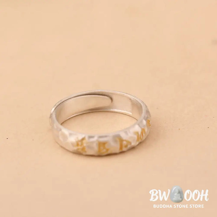 Buddha Stones Hammer Pattern Om Mani Padme Hum Copper Plated Silver Wealth Ring - Copper - Ring