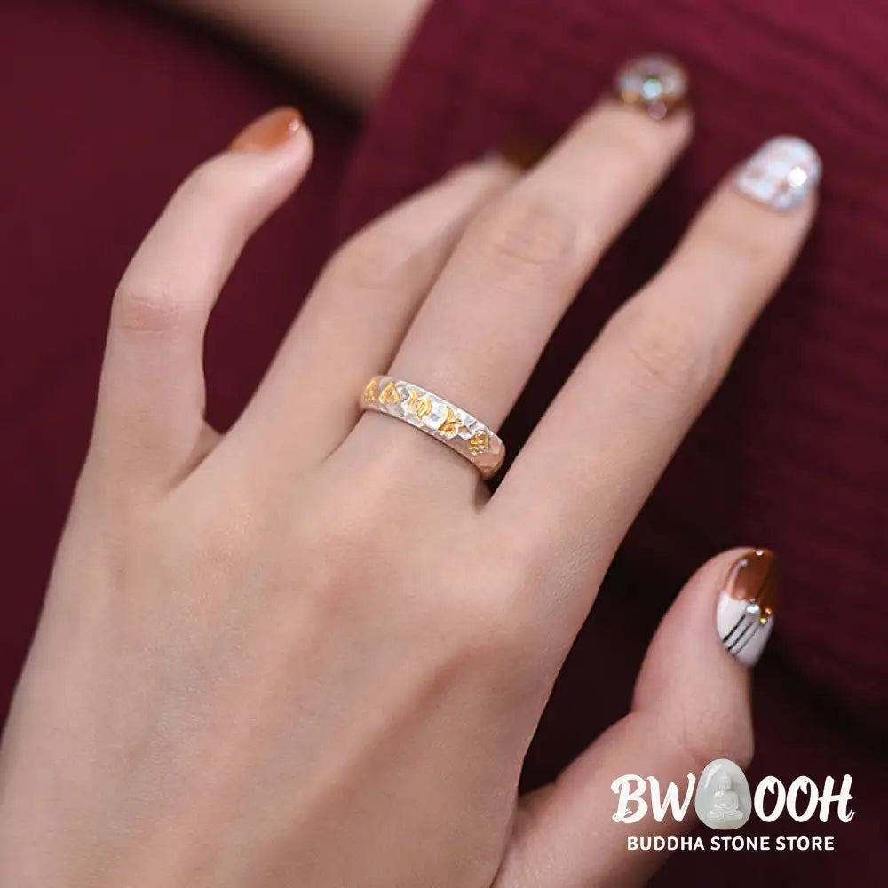 Buddha Stones Hammer Pattern Om Mani Padme Hum Copper Plated Silver Wealth Ring - Copper - Ring