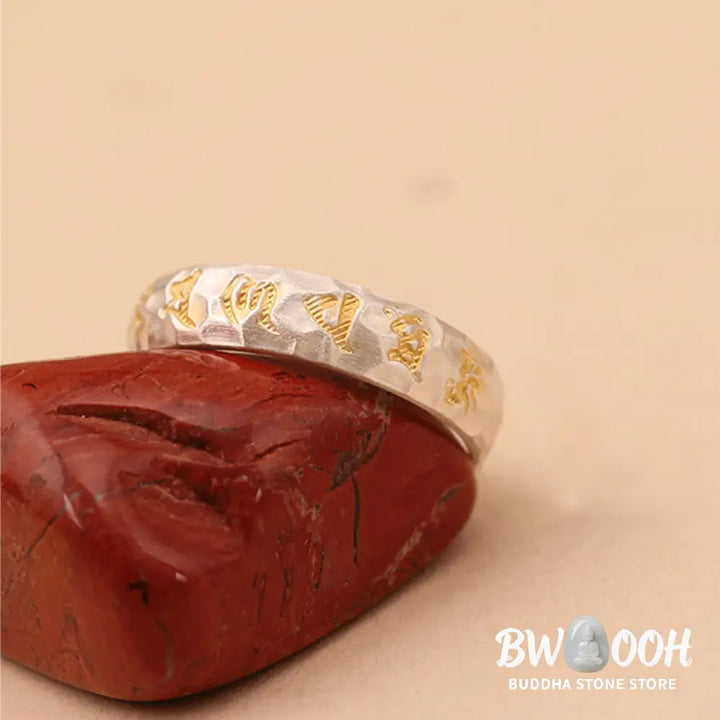 Buddha Stones Hammer Pattern Om Mani Padme Hum Copper Plated Silver Wealth Ring - Copper - Ring