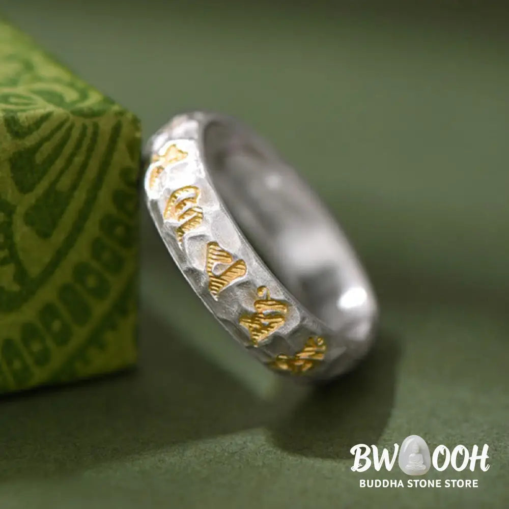 Buddha Stones Hammer Pattern Om Mani Padme Hum Copper Plated Silver Wealth Ring - Copper - Ring