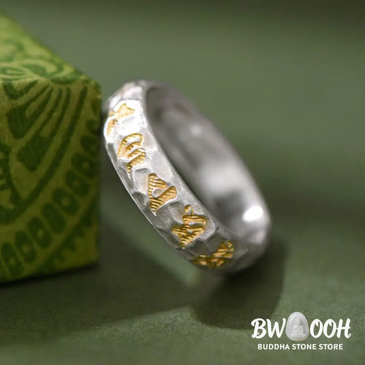 Buddha Stones Hammer Pattern Om Mani Padme Hum Copper Plated Silver Wealth Ring - Copper - Ring