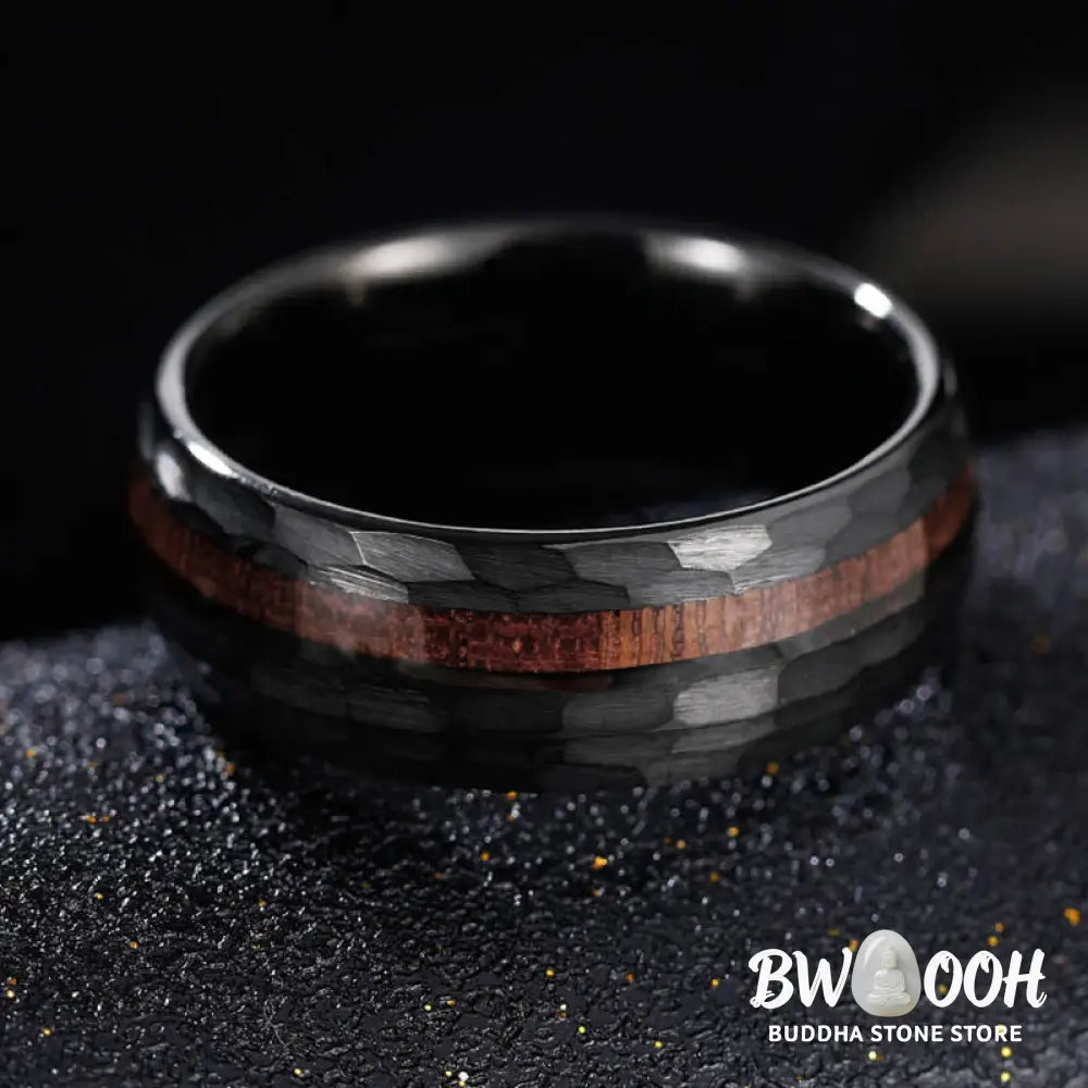 Buddha Stones Hammered Texture Inlay Tungsten Steel Endurance Ring - Ring
