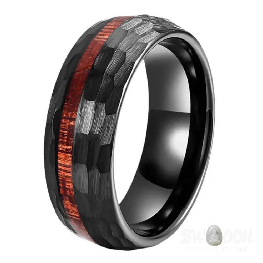 Buddha Stones Hammered Texture Inlay Tungsten Steel Endurance Ring - Ring