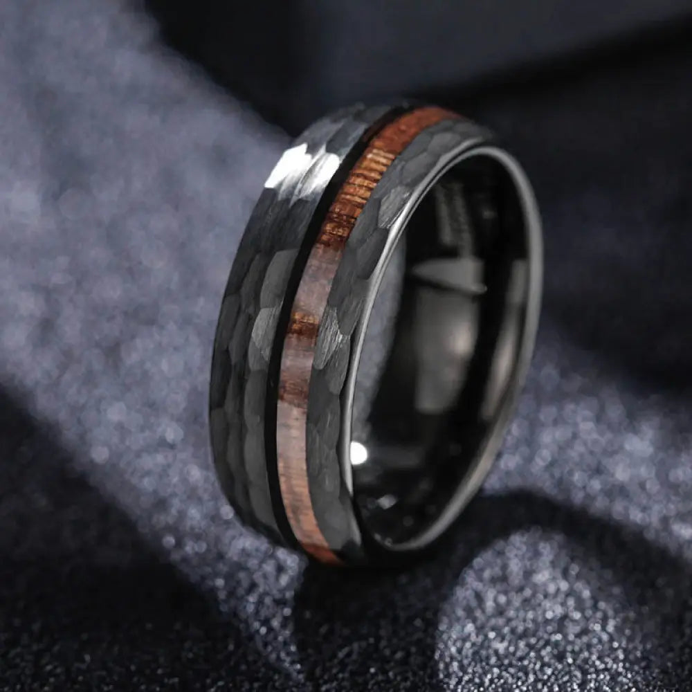 BWOOOH Hammered Texture Inlay Tungsten Steel Endurance Ring — natural stone crystal healing bracelet for spiritual healing...