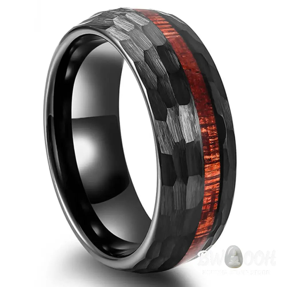 Buddha Stones Hammered Texture Inlay Tungsten Steel Endurance Ring - Ring