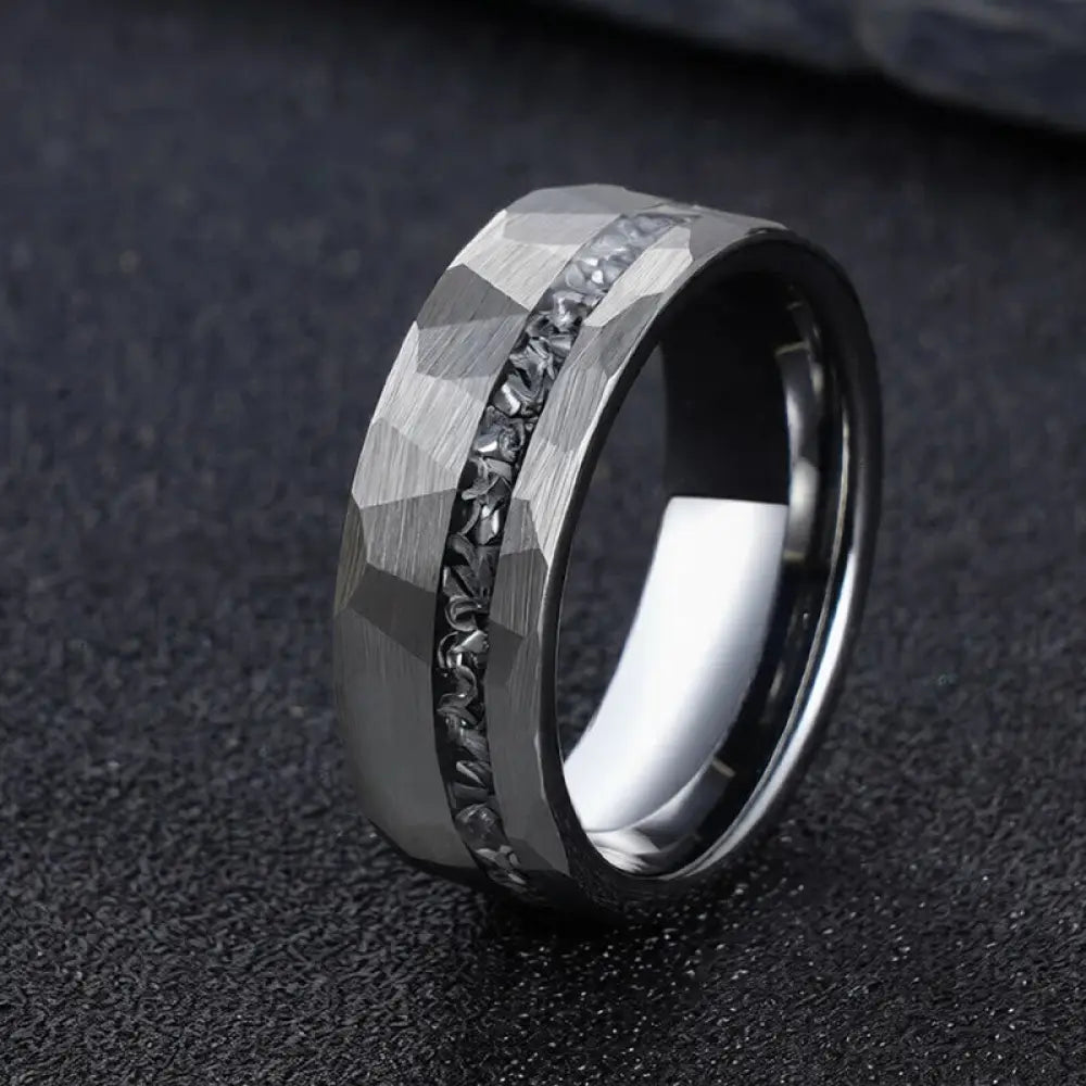 BWOOOH Hammered Texture Tungsten Steel Strength Ring — natural stone crystal healing bracelet for spiritual healing and mi...