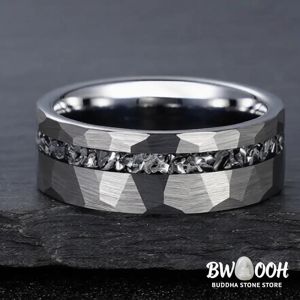 Buddha Stones Hammered Texture Tungsten Steel Strength Ring - Ring