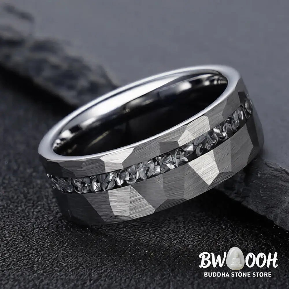 Buddha Stones Hammered Texture Tungsten Steel Strength Ring - Ring