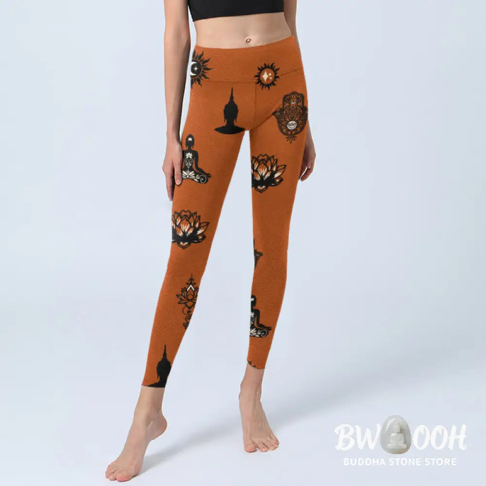 BWOOOH lotus print yoga leggings - Hamsa Hand Lotus Sun Pattern Gym Legging