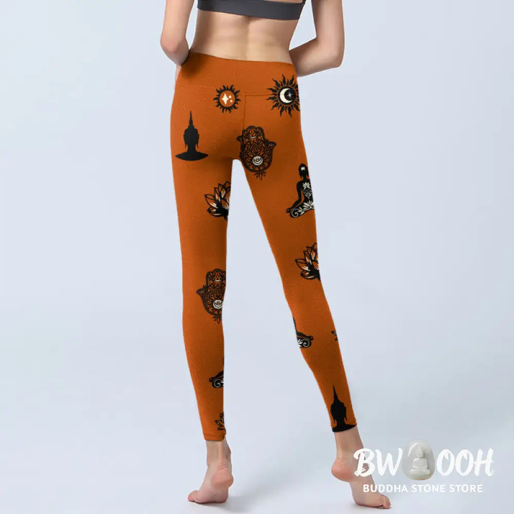 BWOOOH lotus print yoga leggings - Hamsa Hand Lotus Sun Pattern Gym Legging
