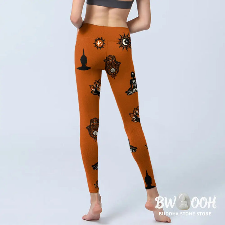 BWOOOH lotus print yoga leggings - Hamsa Hand Lotus Sun Pattern Gym Legging