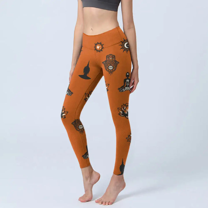 BWOOOH lotus print yoga leggings - Hamsa Hand Lotus Sun Pattern Gym Legging