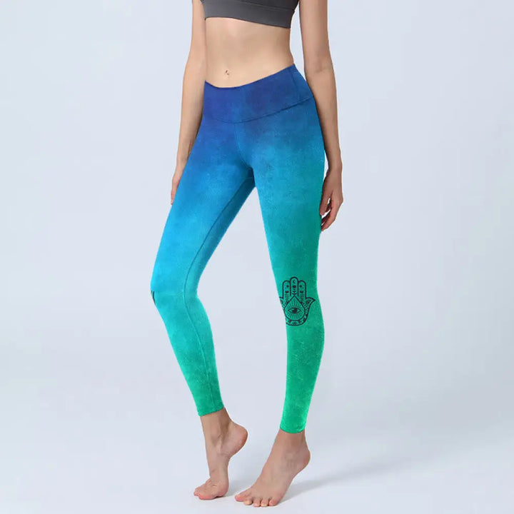 BWOOOH printed yoga leggings - Hamsa Hand Pattern Print Gym Leggings Wo