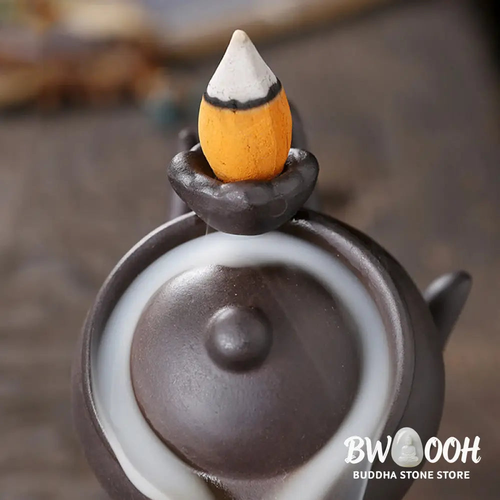 BWOOOH ceramic backflow incense burner - Buddha Hand Holding Teapot Cup Cera