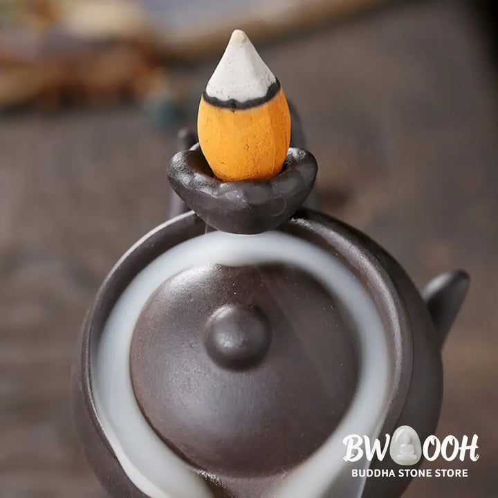 BWOOOH ceramic backflow incense burner - Buddha Hand Holding Teapot Cup Cera