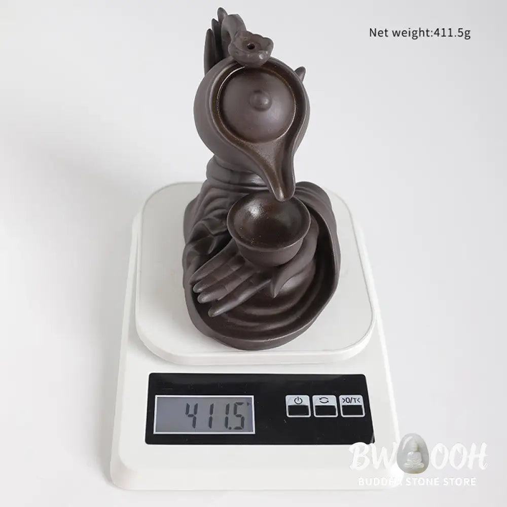 BWOOOH ceramic backflow incense burner - Buddha Hand Holding Teapot Cup Cera