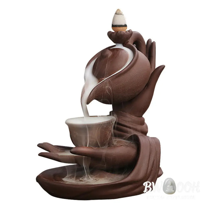 BWOOOH ceramic backflow incense burner - Buddha Hand Holding Teapot Cup Cera