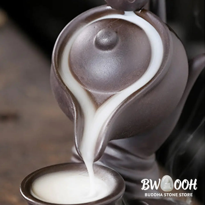 BWOOOH ceramic backflow incense burner - Buddha Hand Holding Teapot Cup Cera