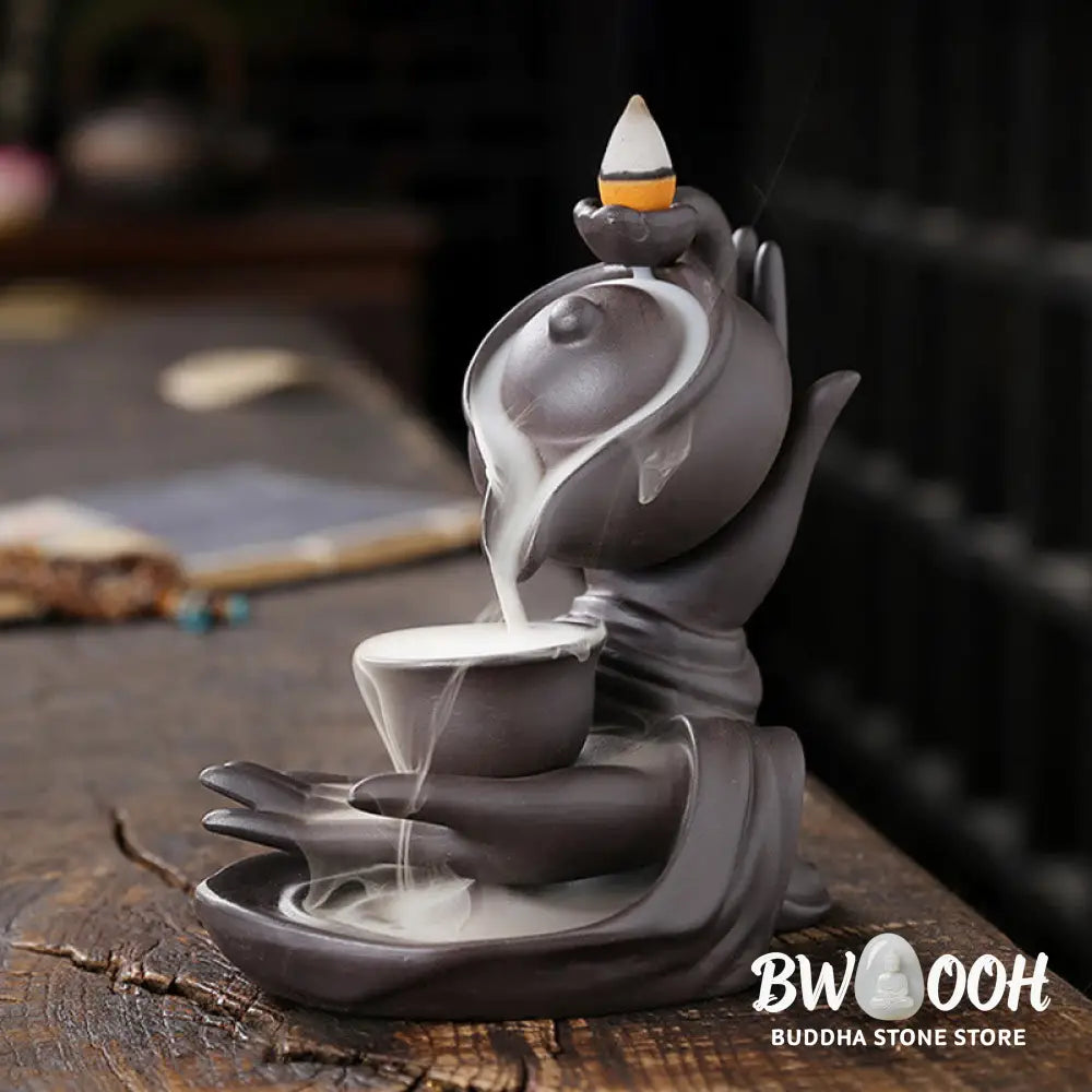 BWOOOH ceramic backflow incense burner - Buddha Hand Holding Teapot Cup Cera