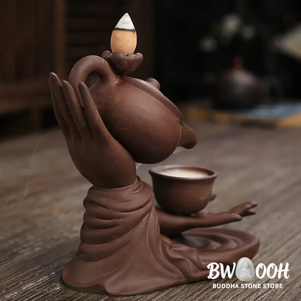 BWOOOH ceramic backflow incense burner - Buddha Hand Holding Teapot Cup Cera