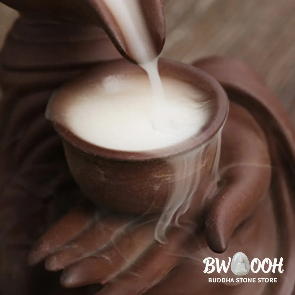 BWOOOH ceramic backflow incense burner - Buddha Hand Holding Teapot Cup Cera