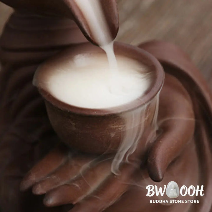 BWOOOH ceramic backflow incense burner - Buddha Hand Holding Teapot Cup Cera