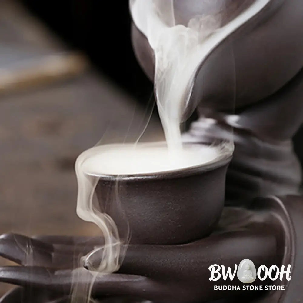 BWOOOH ceramic backflow incense burner - Buddha Hand Holding Teapot Cup Cera