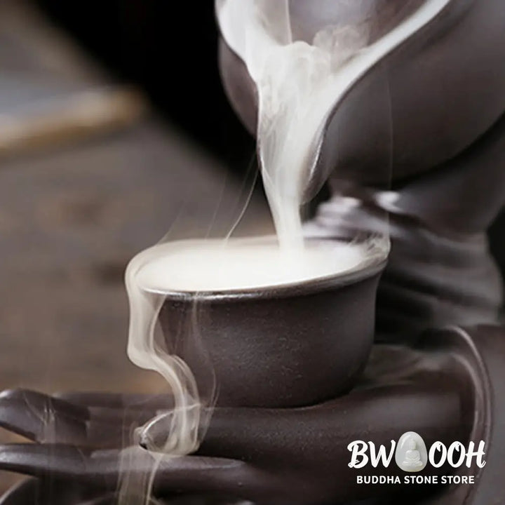 BWOOOH ceramic backflow incense burner - Buddha Hand Holding Teapot Cup Cera