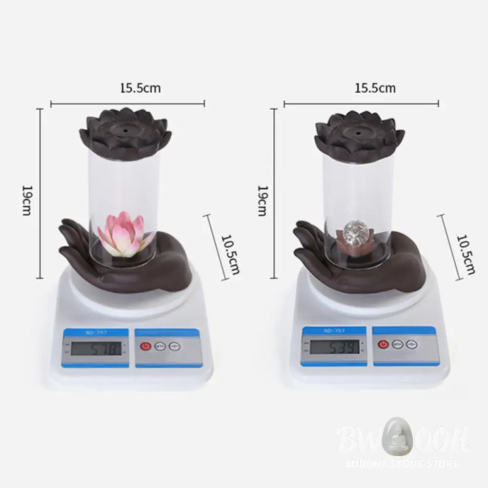 BWOOOH Buddha Hand Lotus Enlightenment LED Light Purple Clay Ceramic Incense Burner Decoration - Buddha Hand
