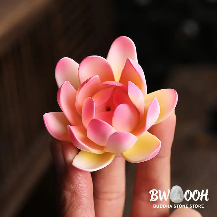 BWOOOH Buddha Hand Lotus Enlightenment LED Light Purple Clay Ceramic Incense Burner Decoration - Buddha Hand