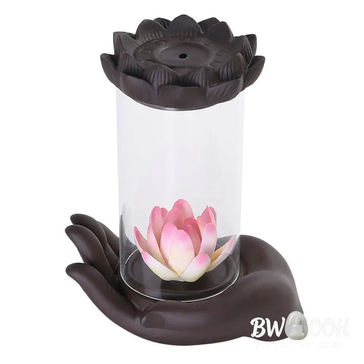 BWOOOH Buddha Hand Lotus Enlightenment LED Light Purple Clay Ceramic Incense Burner Decoration - Buddha Hand