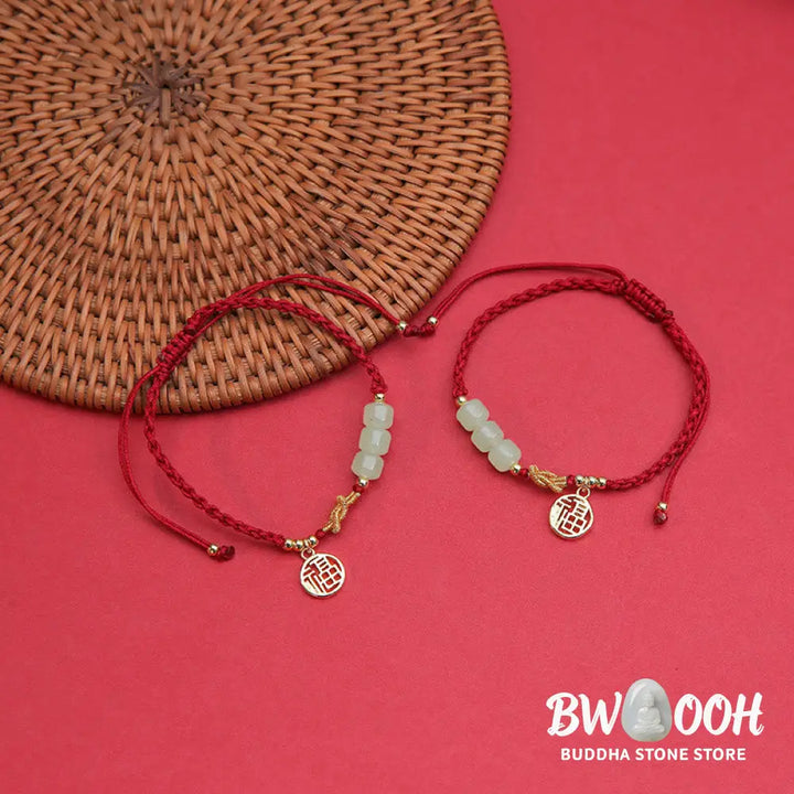 Buddha Stones Handcrafted Jade Bead Fu Character Charm Luck Red Rope Bracelet - BWOOOH - 14-22cm - Bracelet