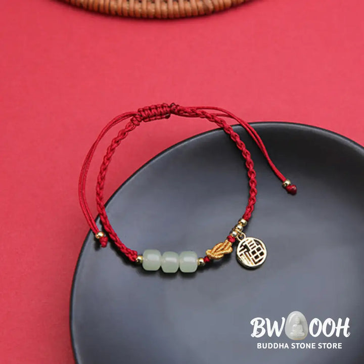 Buddha Stones Handcrafted Jade Bead Fu Character Charm Luck Red Rope Bracelet - BWOOOH - 14-22cm - Bracelet