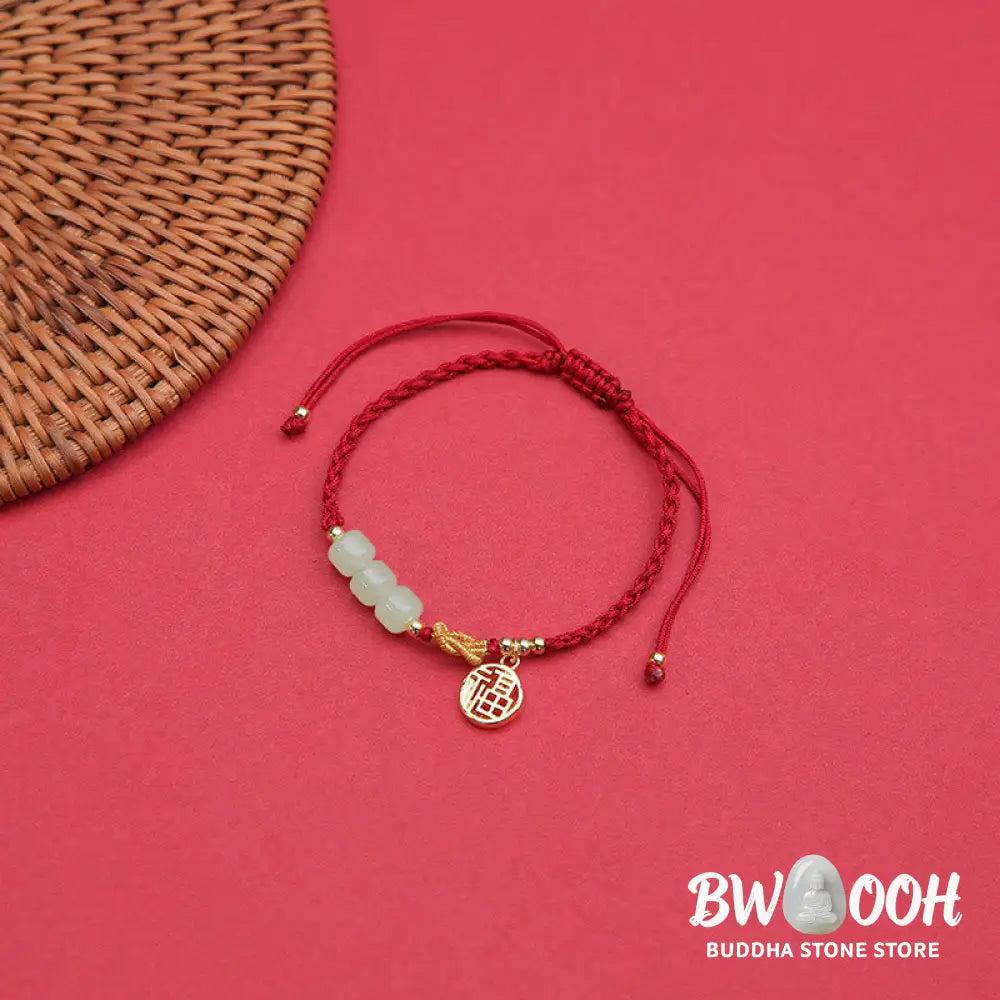 Buddha Stones Handcrafted Jade Bead Fu Character Charm Luck Red Rope Bracelet - BWOOOH - 14-22cm - Bracelet
