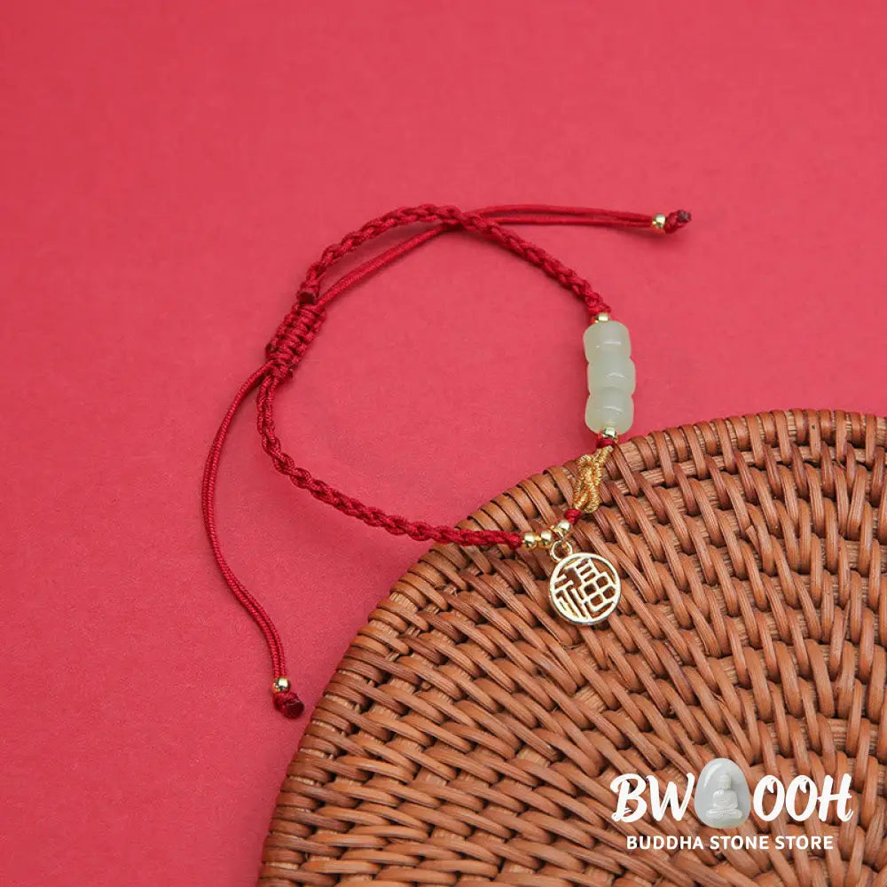 Buddha Stones Handcrafted Jade Bead Fu Character Charm Luck Red Rope Bracelet - BWOOOH - 14-22cm - Bracelet