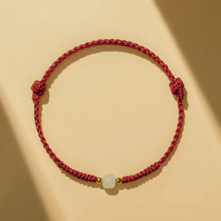 BWOOOH Handcrafted Jade Lucky Bead Abundance Braided Bracelet - BWOOOH - Dark Red (Wrist Circumference 14-17cm)