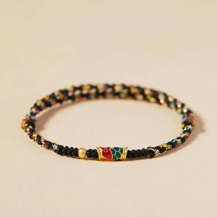 Buddha Stones Handcrafted Koi Fish Wealth Prosperity Braided Rope Bracelet - BWOOOH - Black Colorful(Wrist