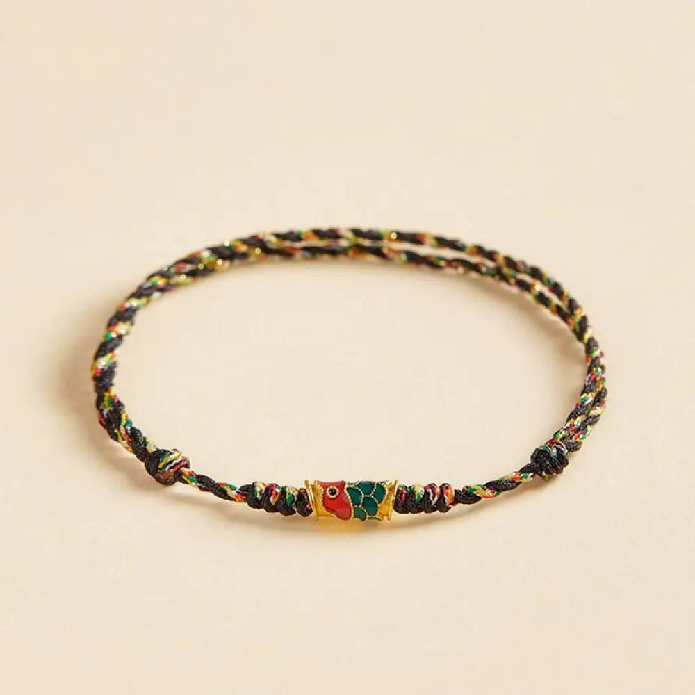Buddha Stones Handcrafted Koi Fish Wealth Prosperity Braided Rope Bracelet - BWOOOH - Black Colorful(Wrist