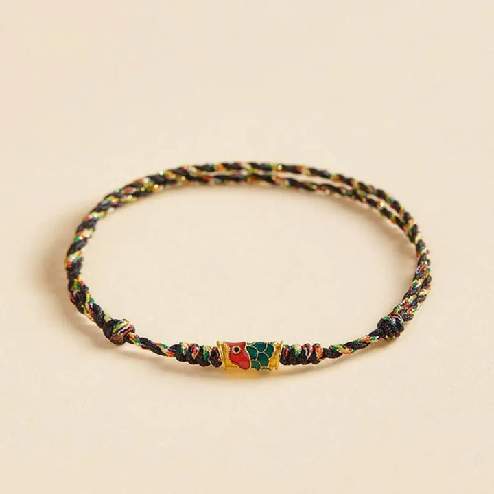Buddha Stones Handcrafted Koi Fish Wealth Prosperity Braided Rope Bracelet - BWOOOH - Black Colorful(Wrist