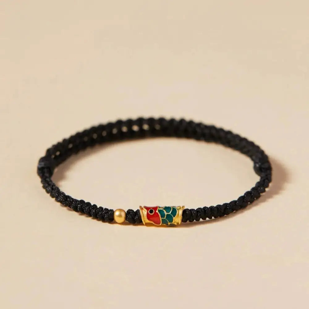 Buddha Stones Handcrafted Koi Fish Wealth Prosperity Braided Rope Bracelet - BWOOOH - Black(Wrist Circumference