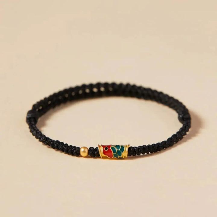 Buddha Stones Handcrafted Koi Fish Wealth Prosperity Braided Rope Bracelet - BWOOOH - Black(Wrist Circumference