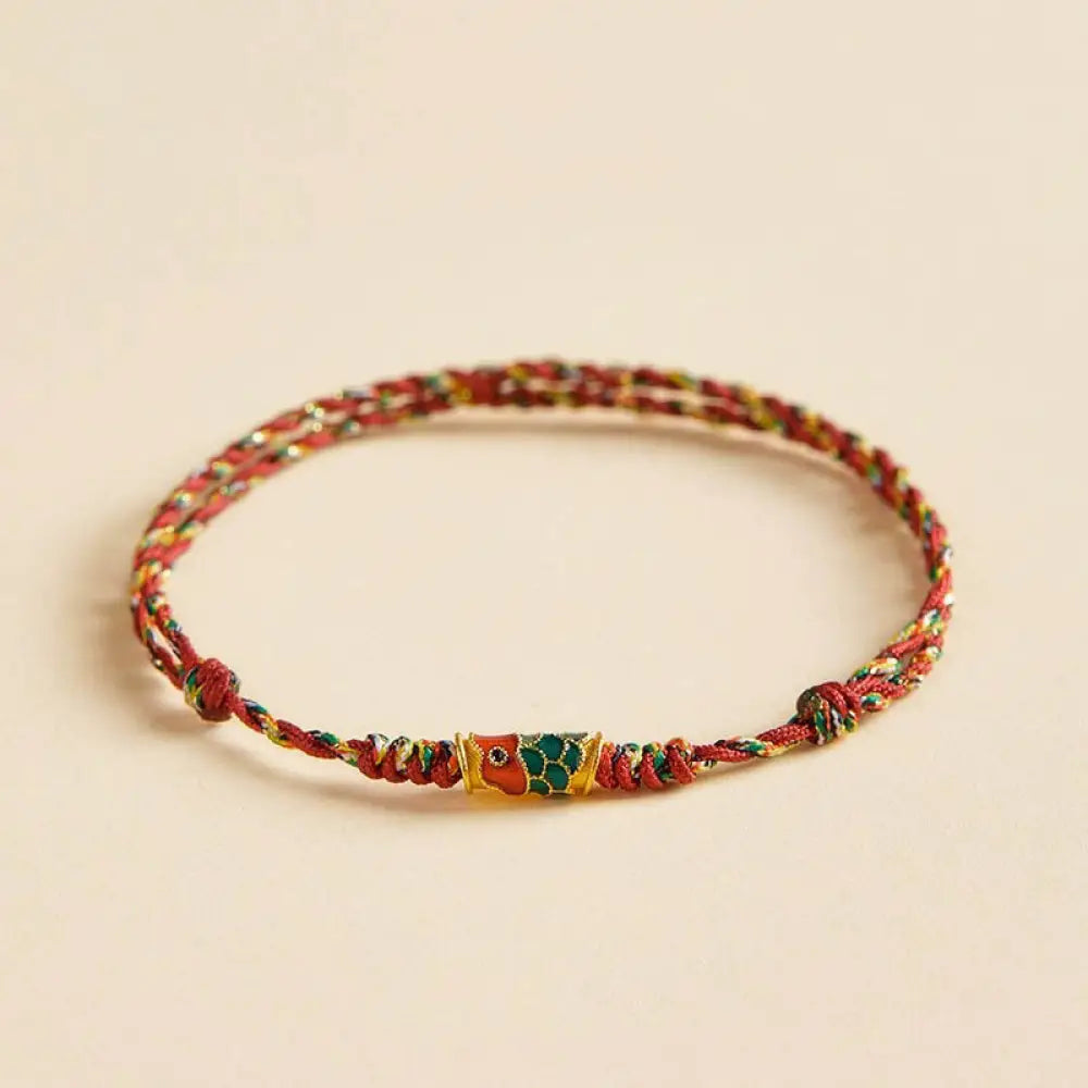 Buddha Stones Handcrafted Koi Fish Wealth Prosperity Braided Rope Bracelet - BWOOOH - Red Colorful(Wrist Circumference