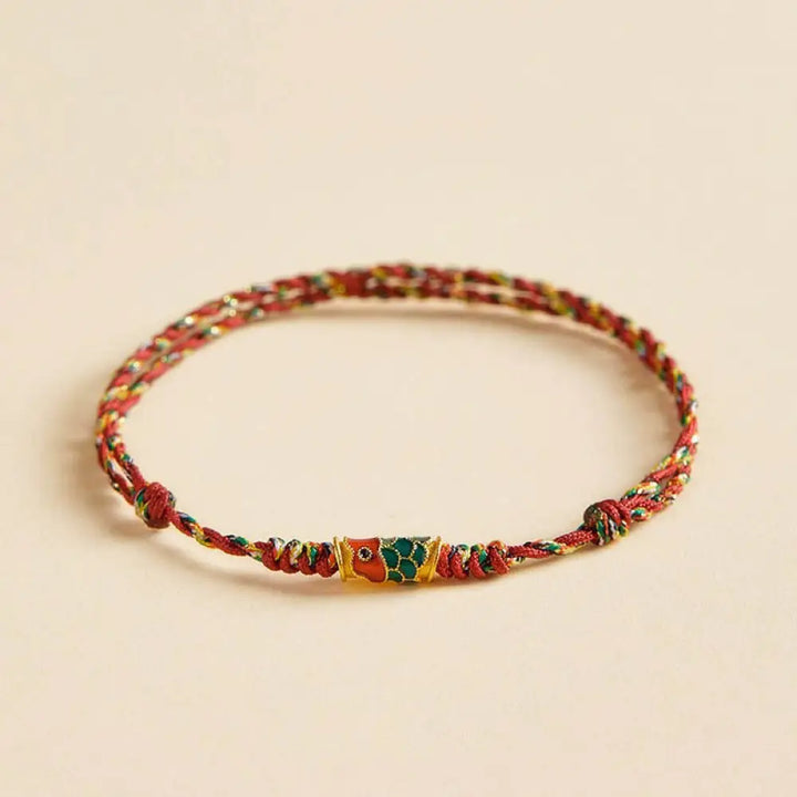 Buddha Stones Handcrafted Koi Fish Wealth Prosperity Braided Rope Bracelet - BWOOOH - Red Colorful(Wrist Circumference