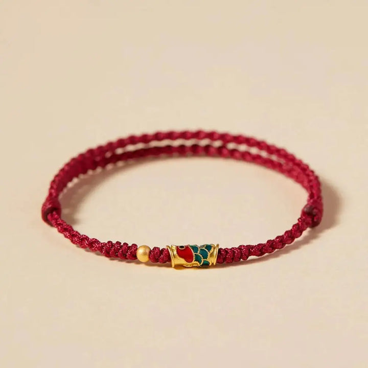 Buddha Stones Handcrafted Koi Fish Wealth Prosperity Braided Rope Bracelet - BWOOOH - Red(Wrist Circumference