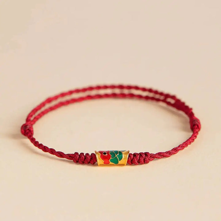 Buddha Stones Handcrafted Koi Fish Wealth Prosperity Braided Rope Bracelet - BWOOOH - Red(Wrist Circumference