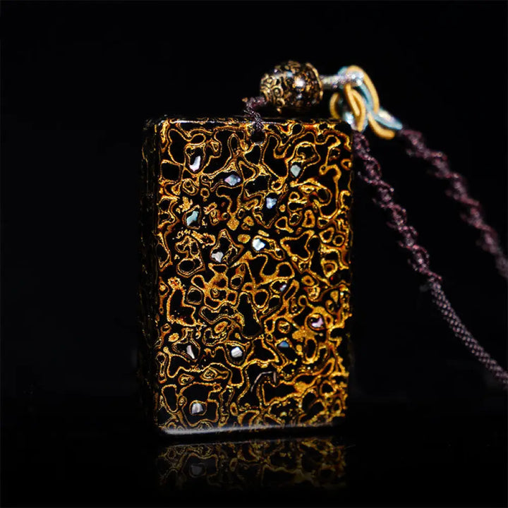 Buddha Stones Handcrafted Lacquer Craft Sandalwood Protection Pendant Necklace - BWOOOH - Black(Pendant Size:4*6*1cm)