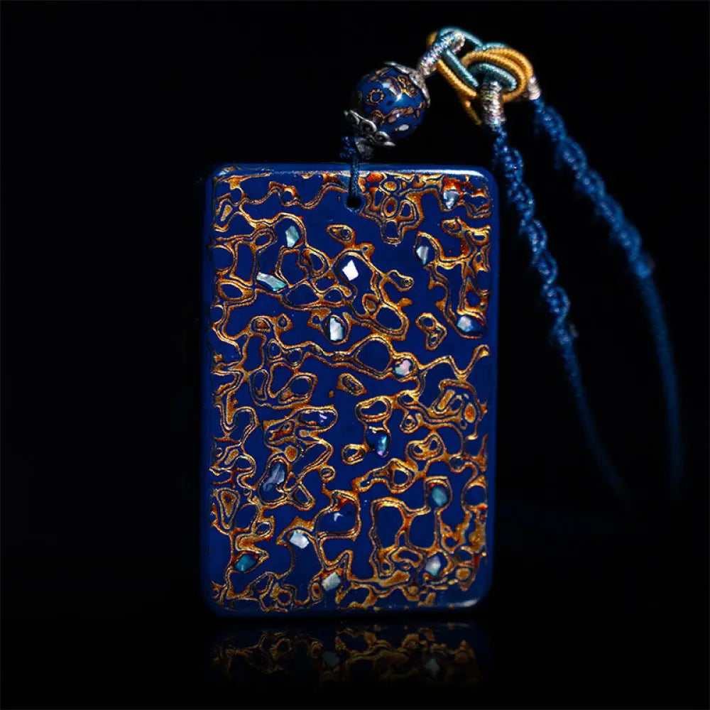 Buddha Stones Handcrafted Lacquer Craft Sandalwood Protection Pendant Necklace - BWOOOH - DarkBlue(Pendant